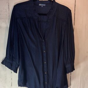 Democracy Silky Dark Blue Dress  Blouse, Half sleeve inseam.